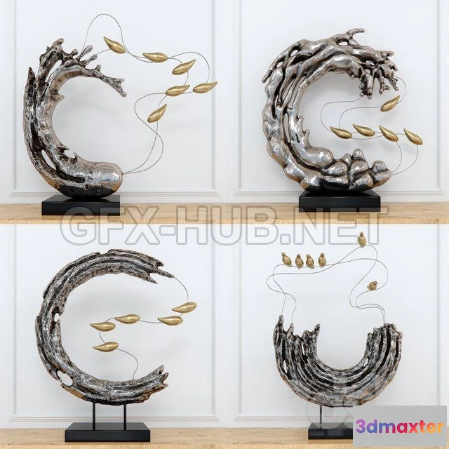 1071444 - Abstract RESIN sculpture with birds - 205001