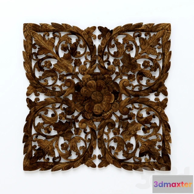 1074732 - Black Carved Inlay Square Lotus Panel - 208289