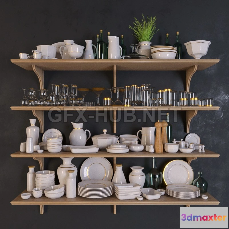 1091432 - Shelves with dishes 3d models - 224989