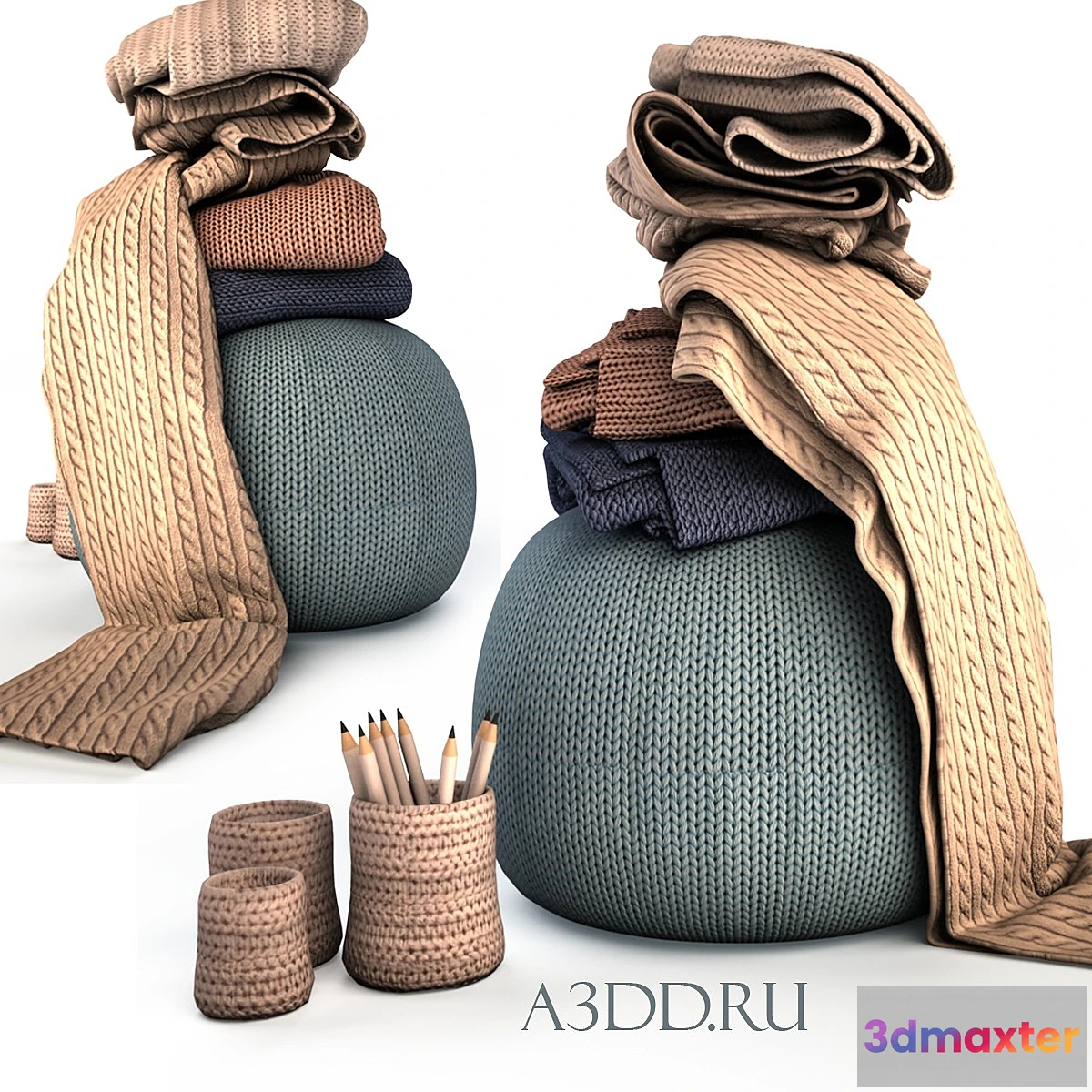 1281022 - Knitted pouf + drapery 3D Max