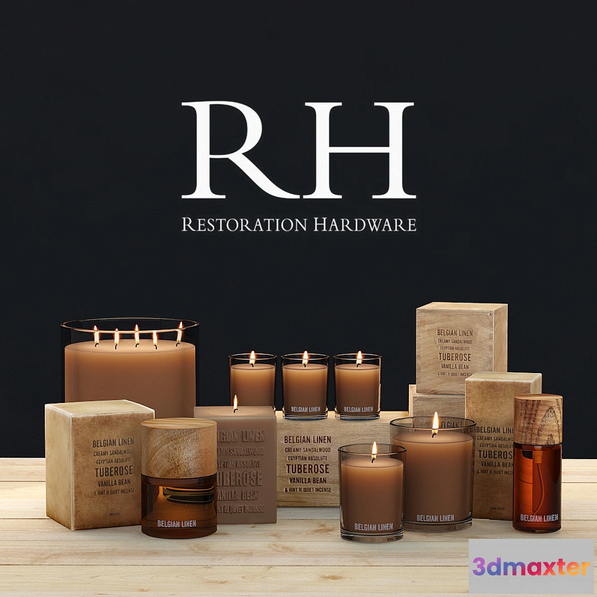 1281292 - Decorative set RH BELGIAN LINEN 3D Max