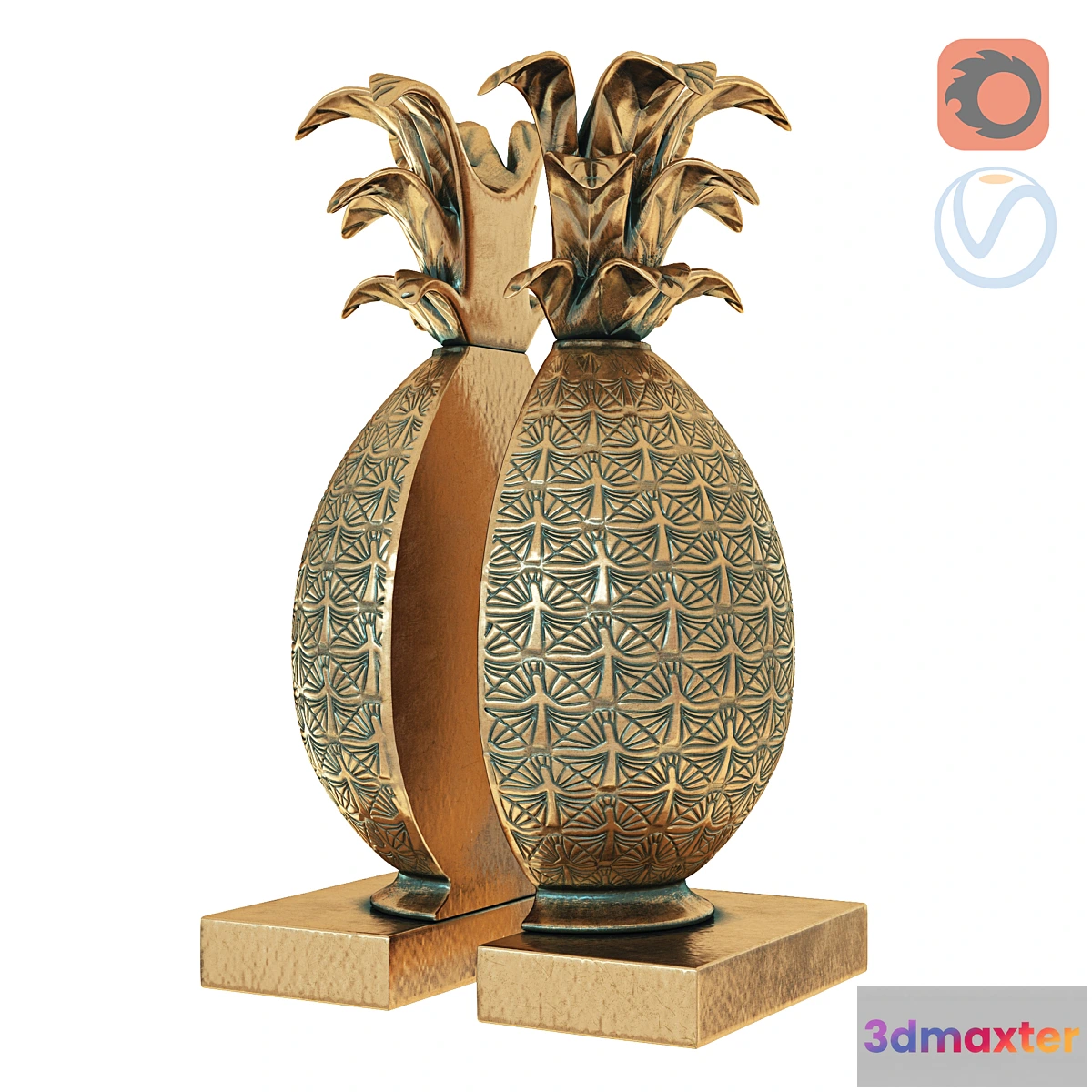 1289222 - Pineapple Book Ends Brass 3D Max