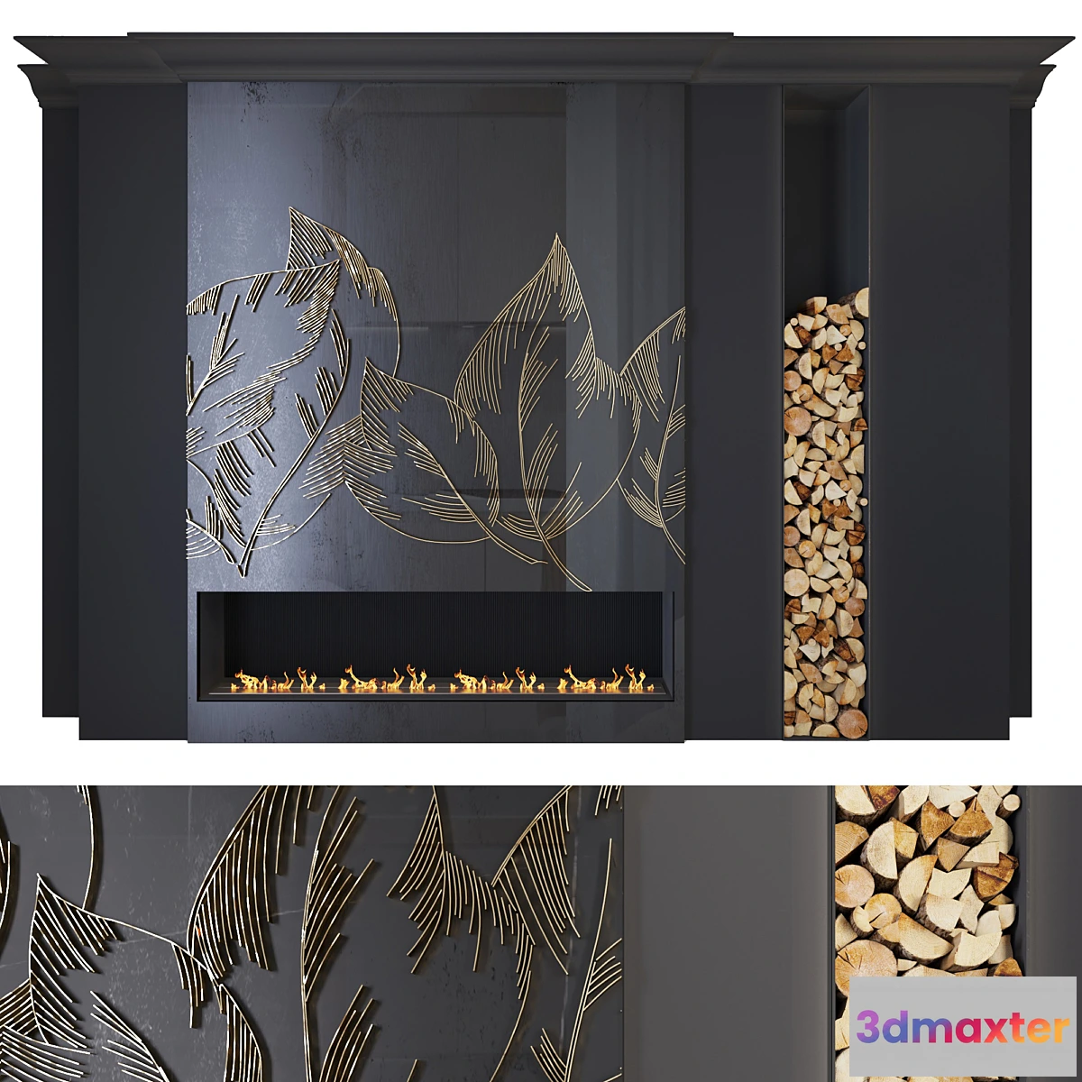 1317049 - Modern fireplace (leaves1) 3D Max