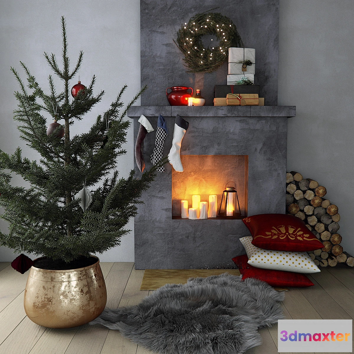 1317295 - Fireplace with Christmas decor - No.2 3D Max