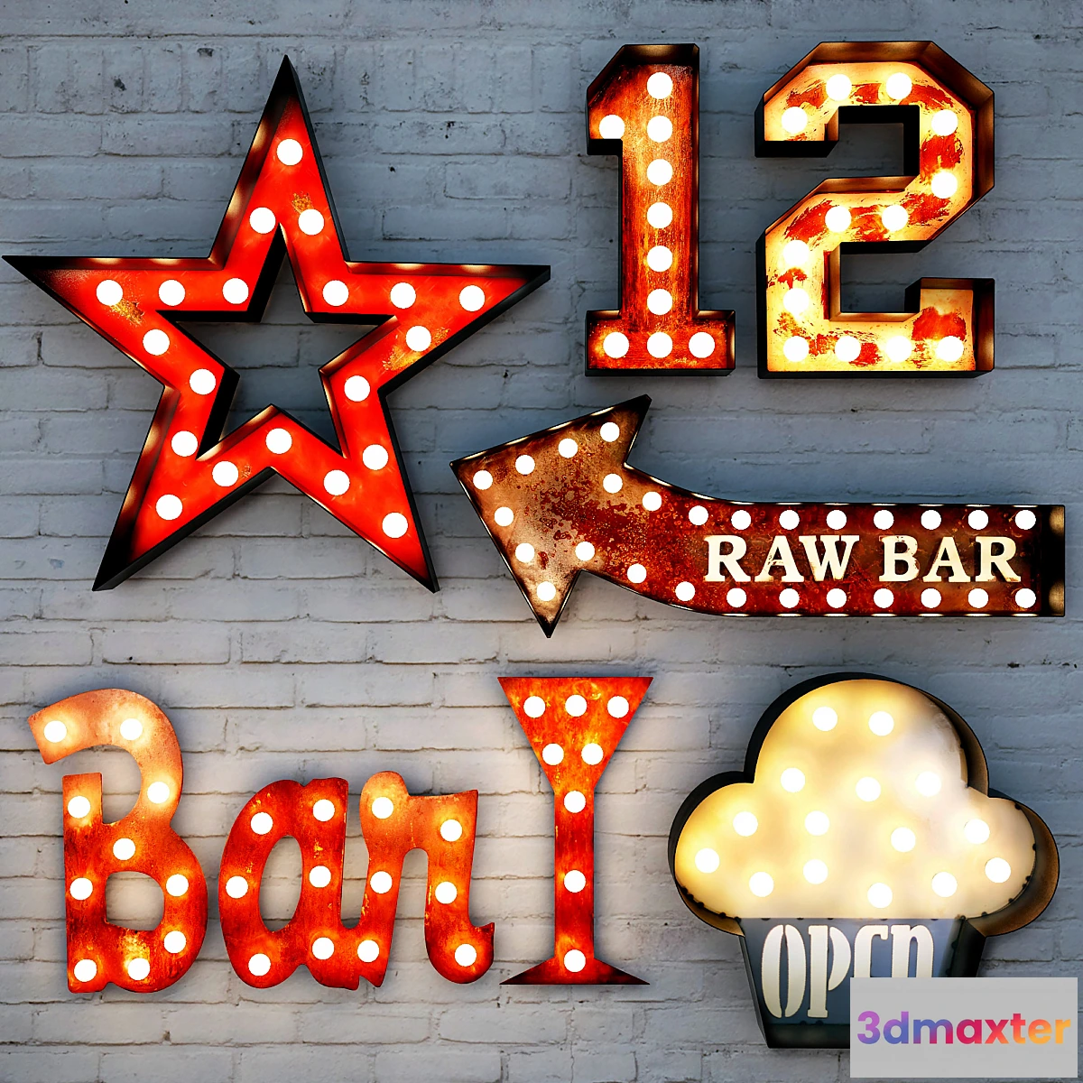 1317677 - Lighted Metal sign. Set 2 3D Max