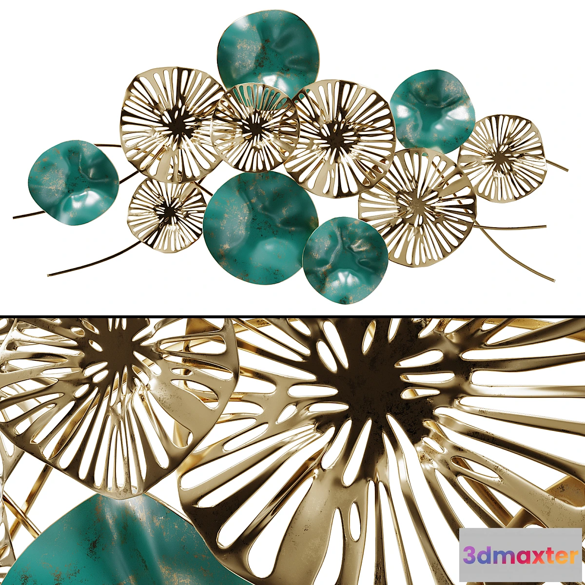 1319721 - Wall Decor Flowers Golden-turquoise 3D Max