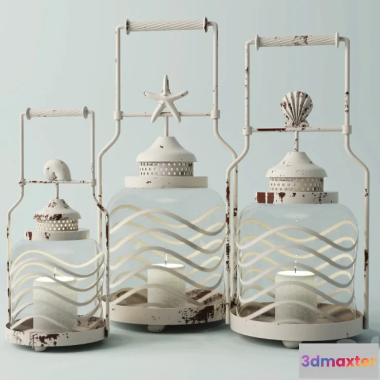 1405772 - Frosted Globe Shell Lantern Set 3D Max