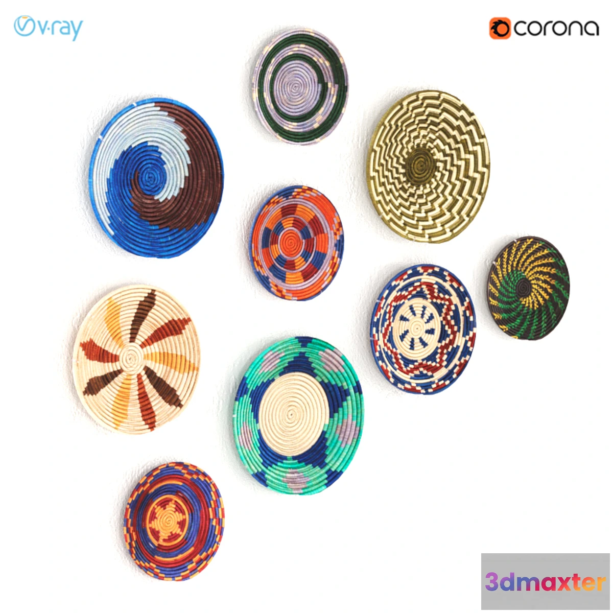 1407668 - Wicker African wall baskets from Uganda. 3D Max