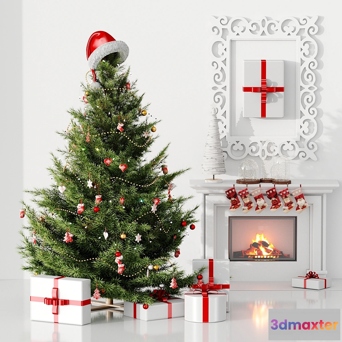 1416826 - Christmas tree with hat and fireplace 3D Max