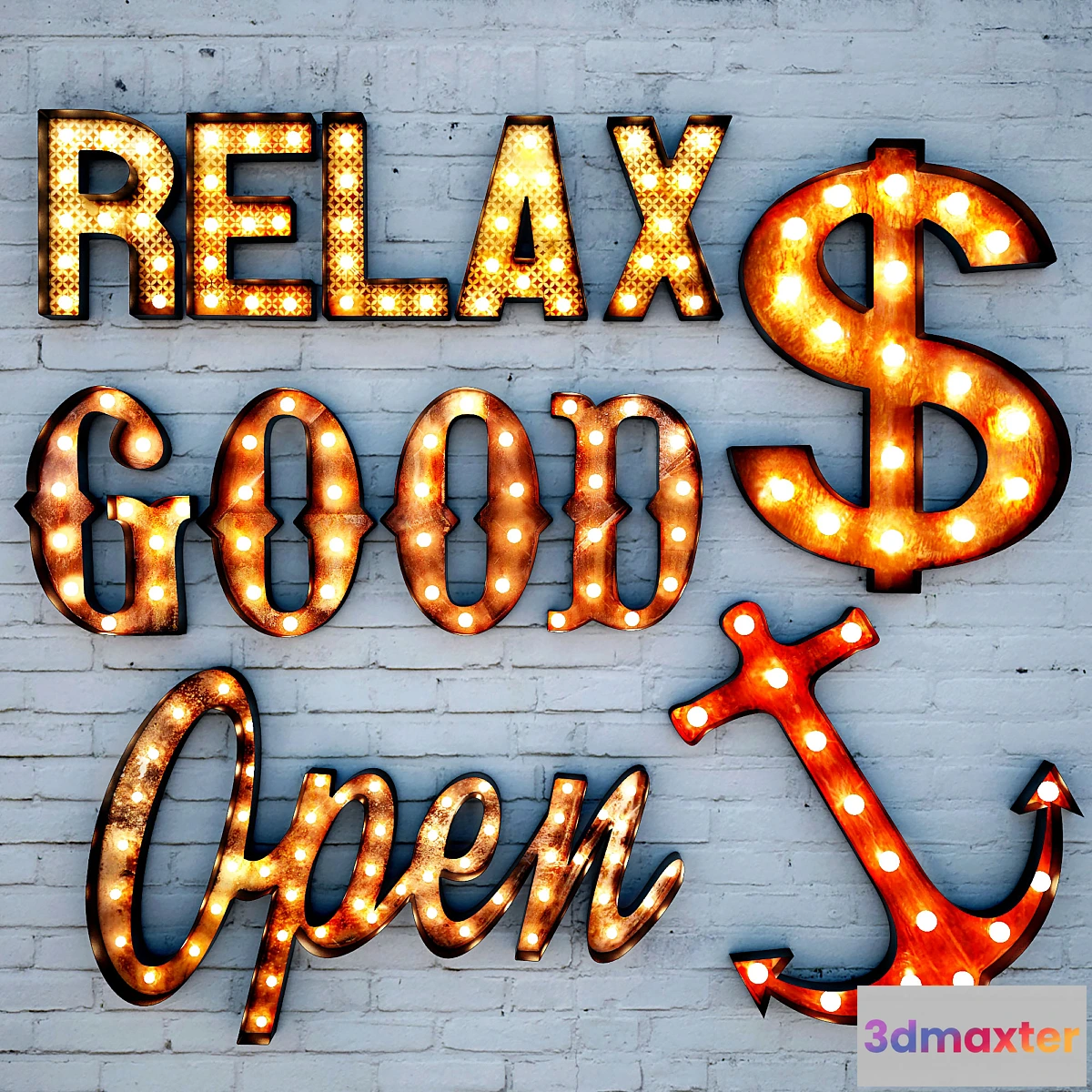 1417032 - Lighted Metal sign. Set 5 3D Max