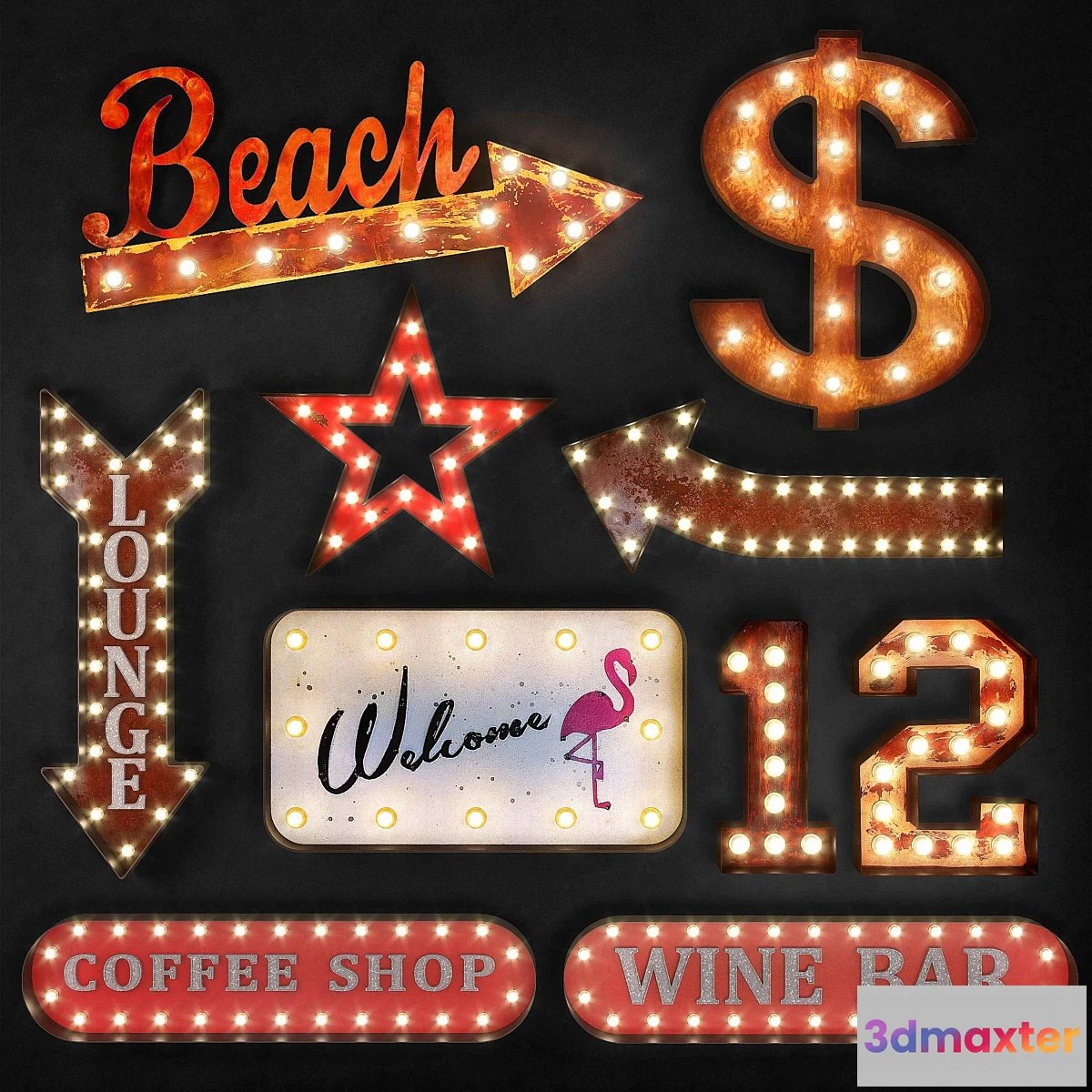 1421900 - Lighted Metal sign. Set 19 3D Max