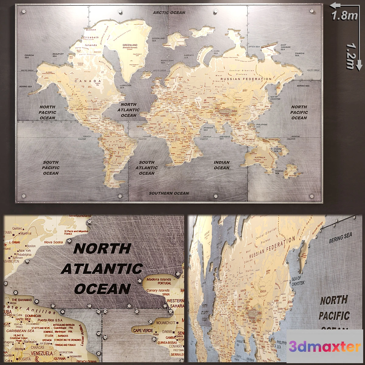 1422234 - Aluminum World Map 3D Max
