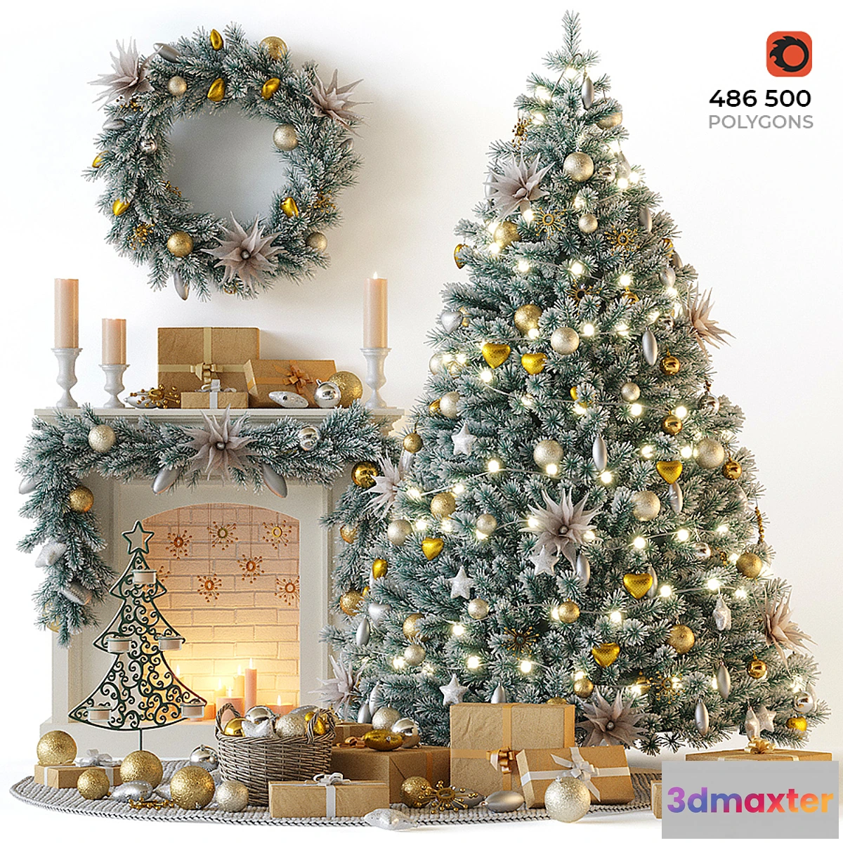 1438744 - Christmas tree with fireplace 3D Max