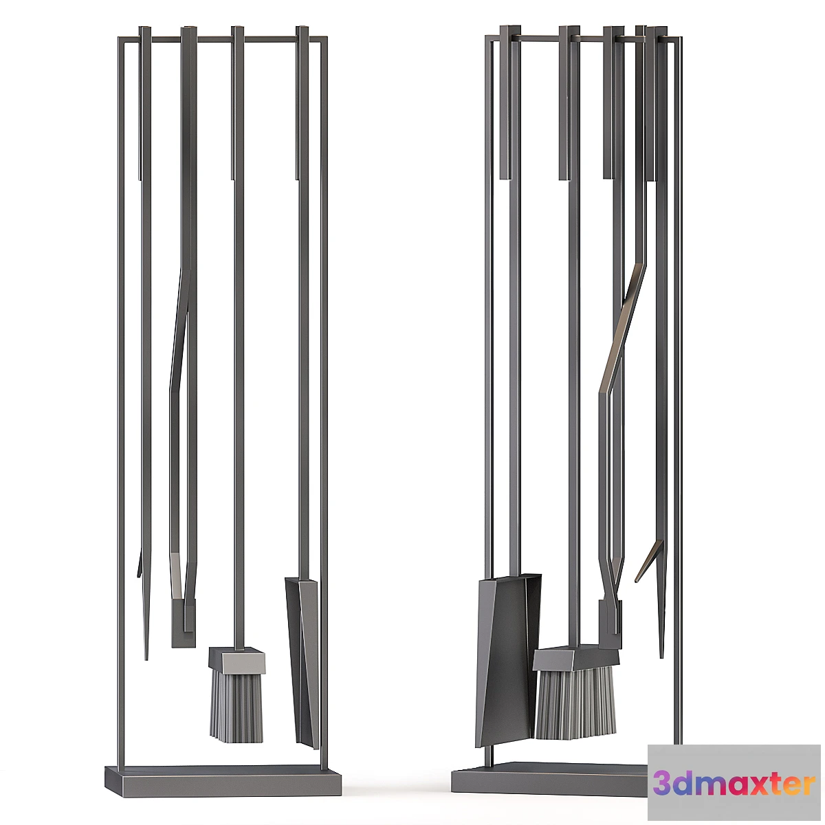 1455934 - Cb2 4 Piece Bend Raw Steel Standing Fireplace Tool Set 3D Max