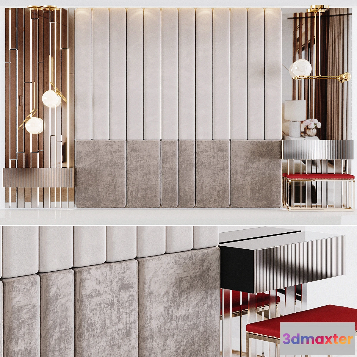 1456668 - Headboard decoration with bedside tables and light 3D Max