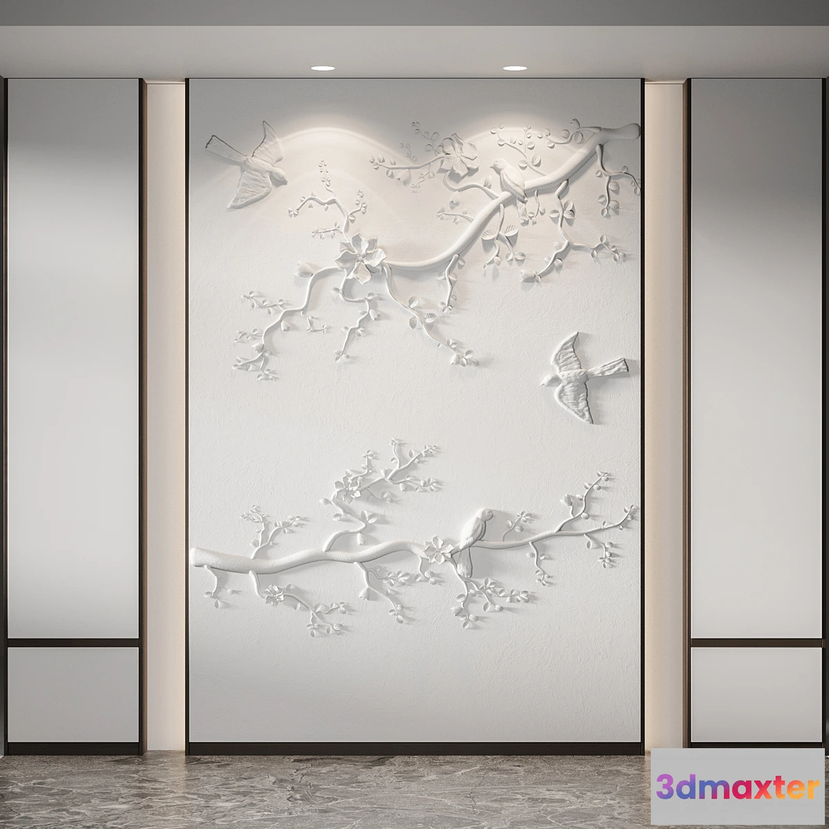 1466356 - Bas-relief Branches Birds 3D Max