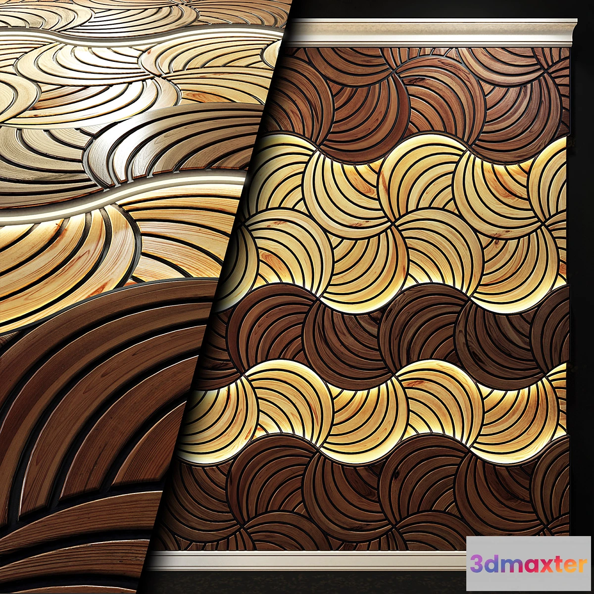 1466556 - Decorative wooden 3D panel with light. 3D Max