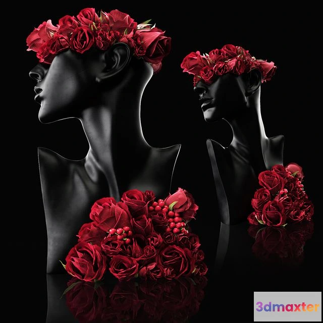 1544103 - Mannequin Head Bust with a bouquet 3D Max