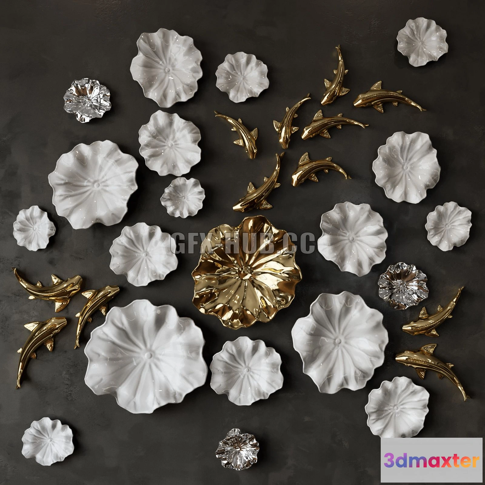 1565750 - Ceramic Panno Fish in Lilies 3D Max