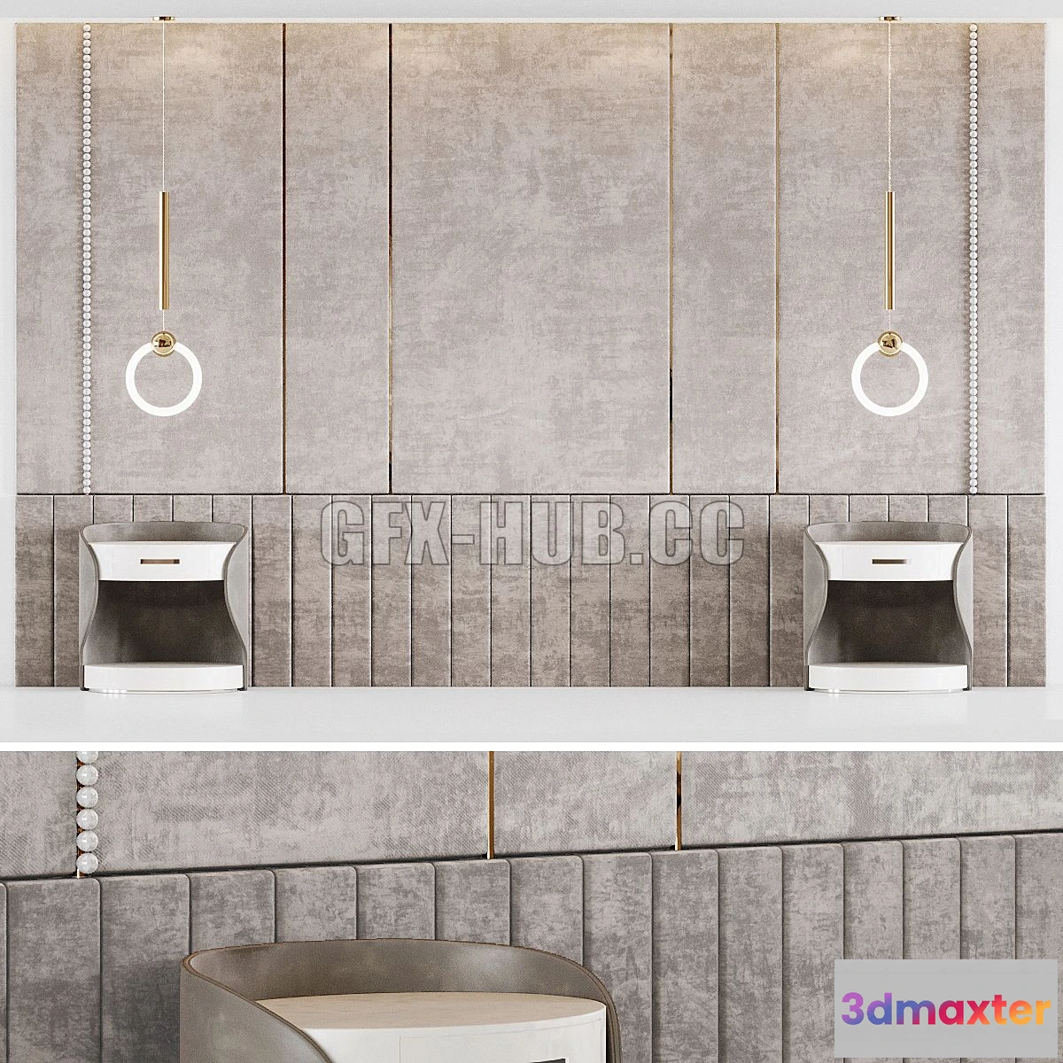 1568554 - Headboard with Lee Broom RING LIGHT 3D Max