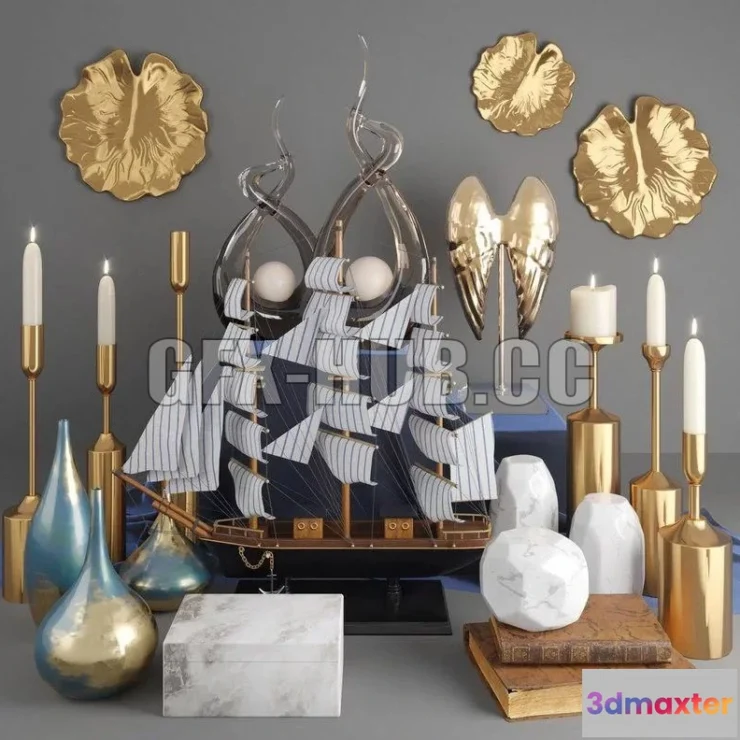 1568636 - Decorative Set 12 with gold items 3D Max