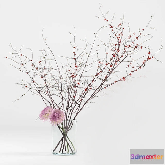 1601552 - decoration - Prunus branches and chrysanthemums 3D Max