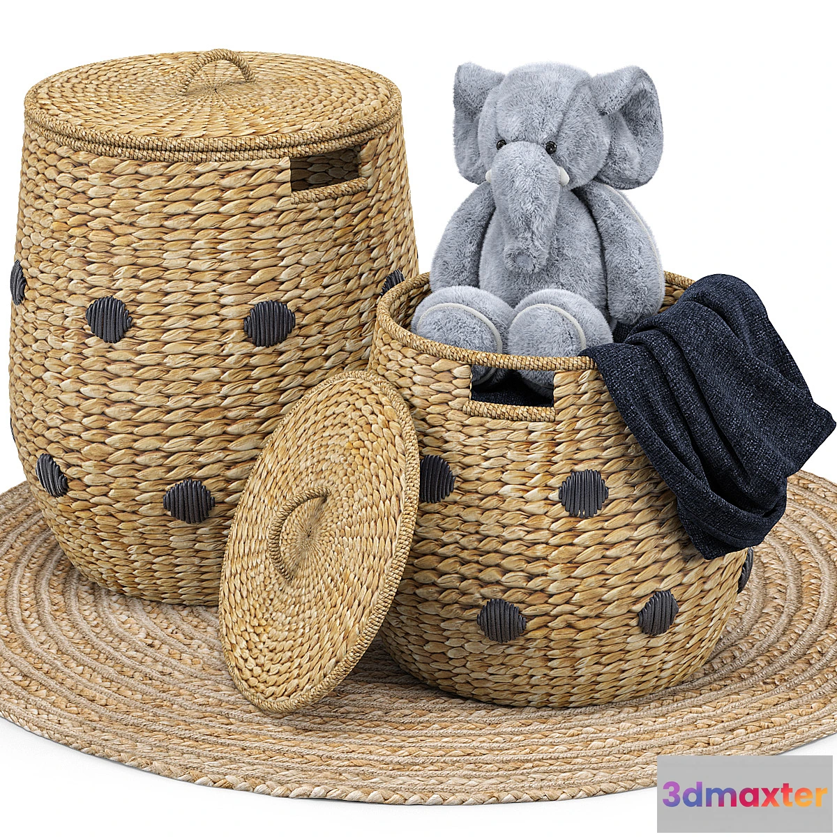 550511 - Dot Basket Kairo Jute Rug Elephant Toy