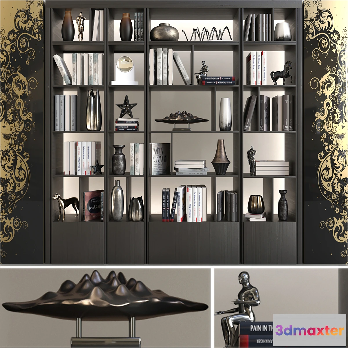 594438 - Wardrobe with decor books and figurines 2
