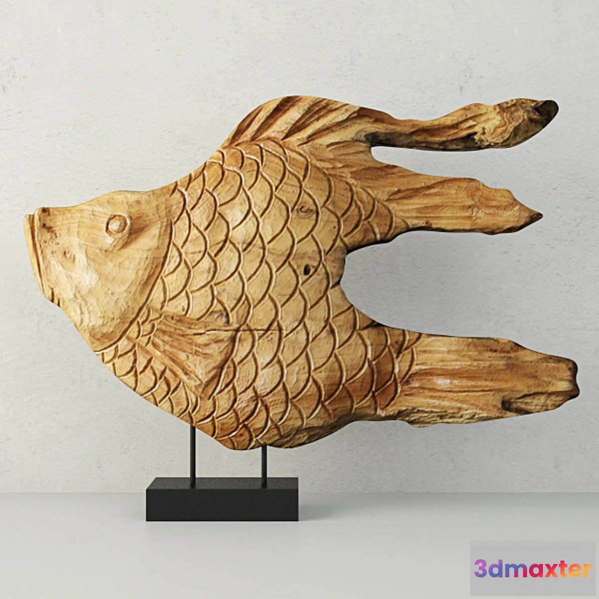 647559 - Carved Wood Fish Sculpture on Stand