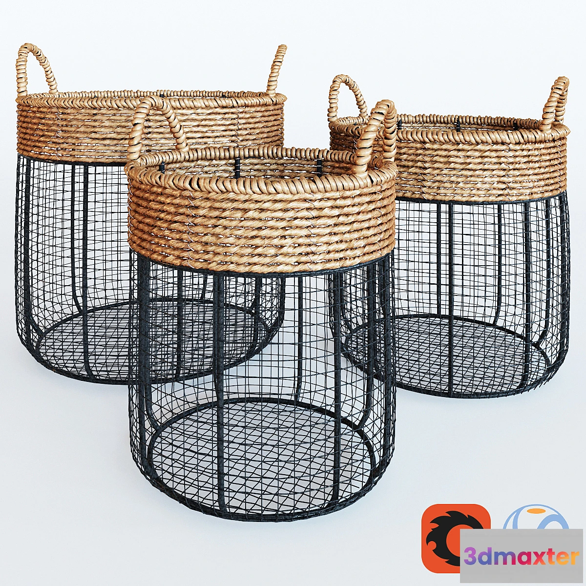 673967 - Iron Wire Round Scoop Baskets With Seagrass - No.2