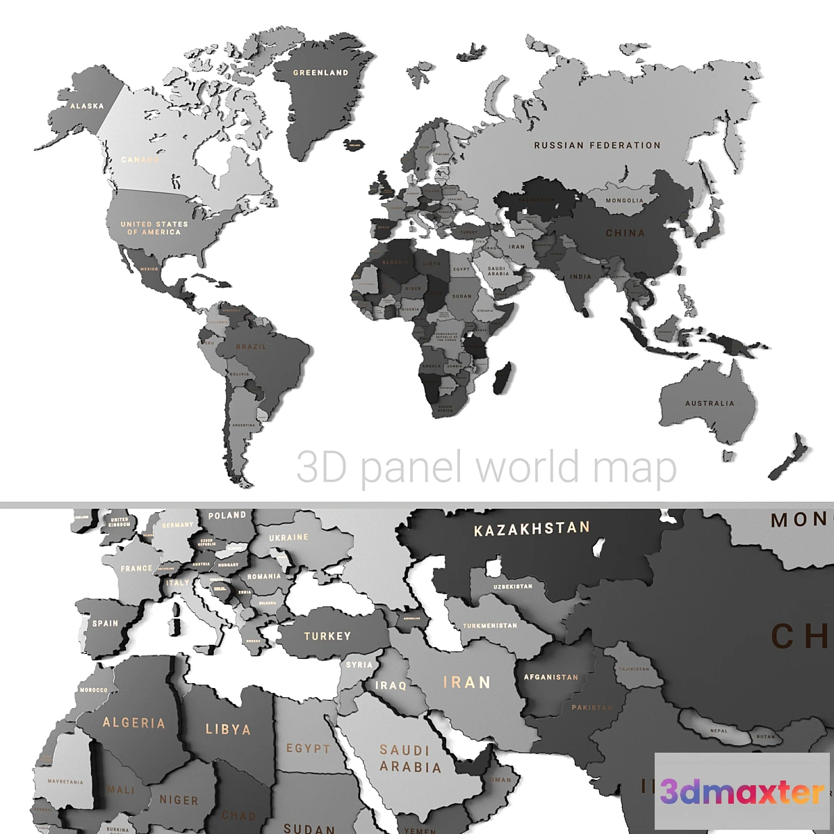 717642 - Wooden panel - world map GRAY - No.3