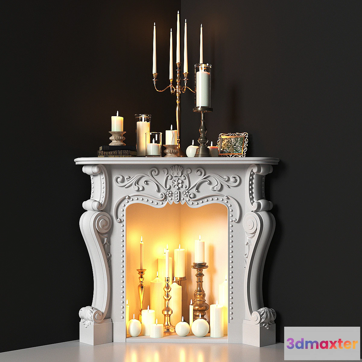 784008 - Corner fireplace with candles. Decorative set