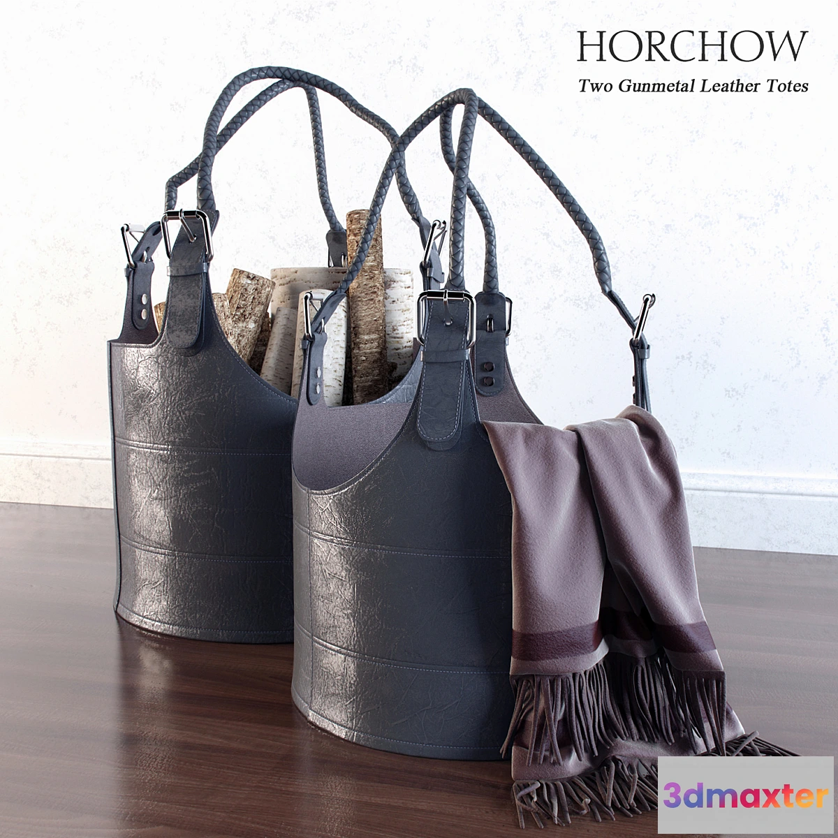 811316 - Two Gunmetal Leather Totes