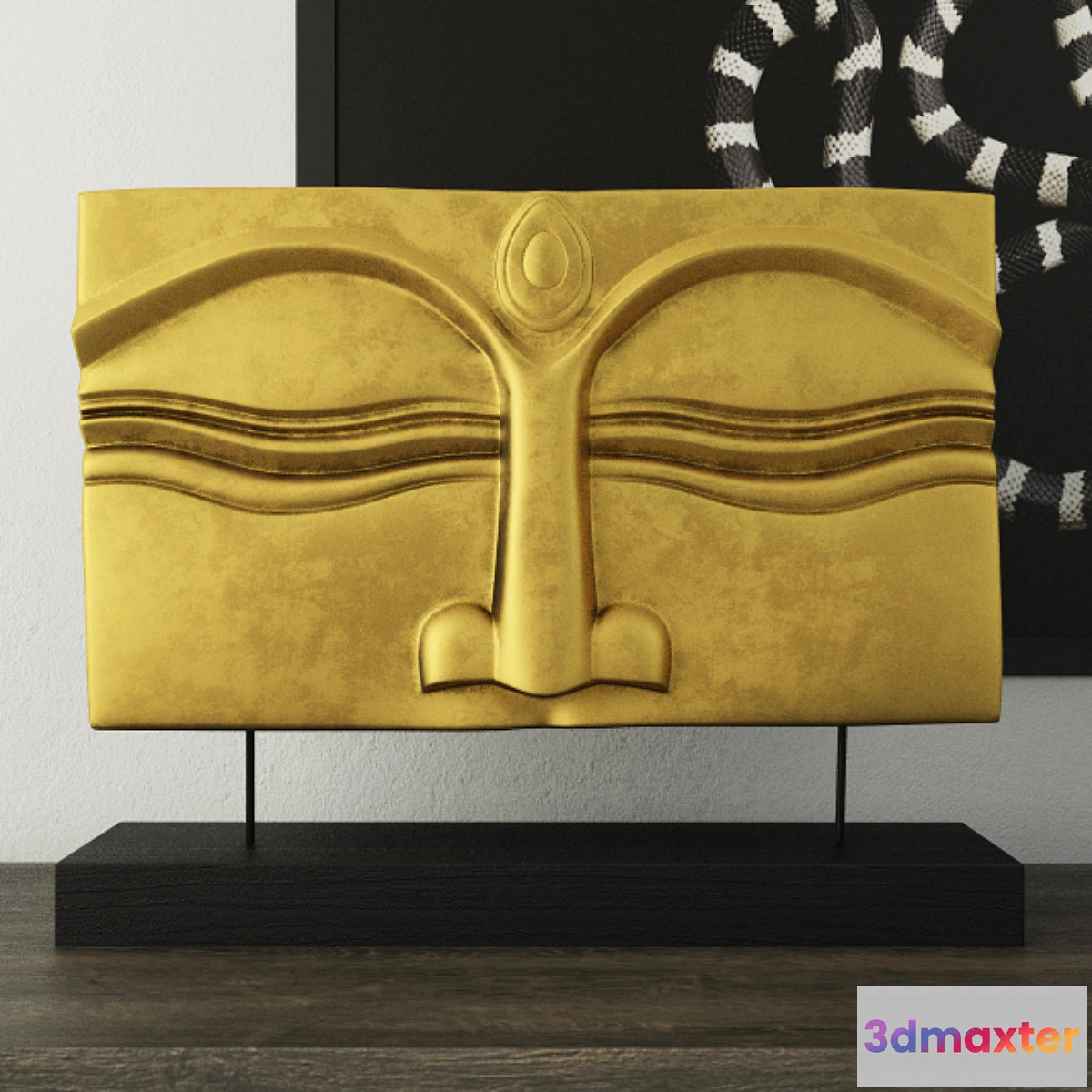 893252 - Suar Wood Gold Buddha Face Stand