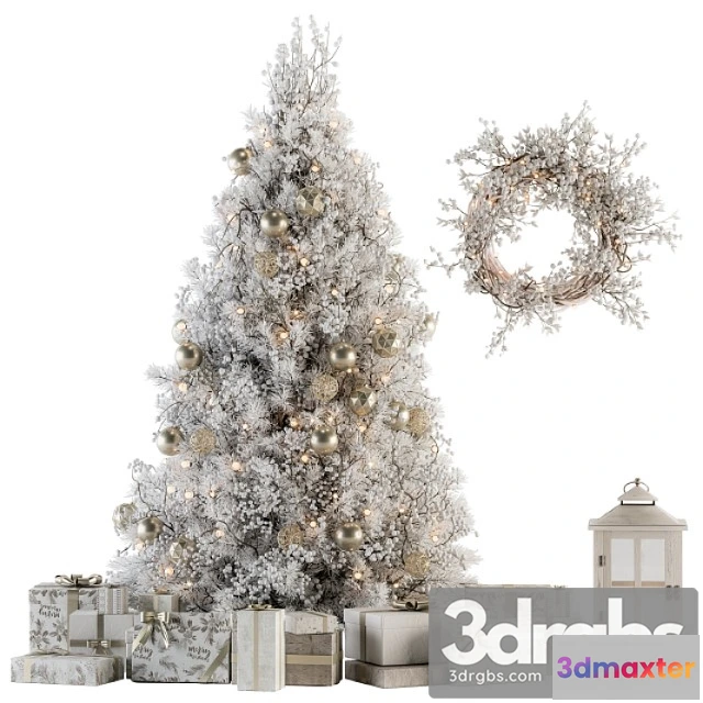 928410 - Christmas Decoration 14 Christmas White and Gold Tree With Gift