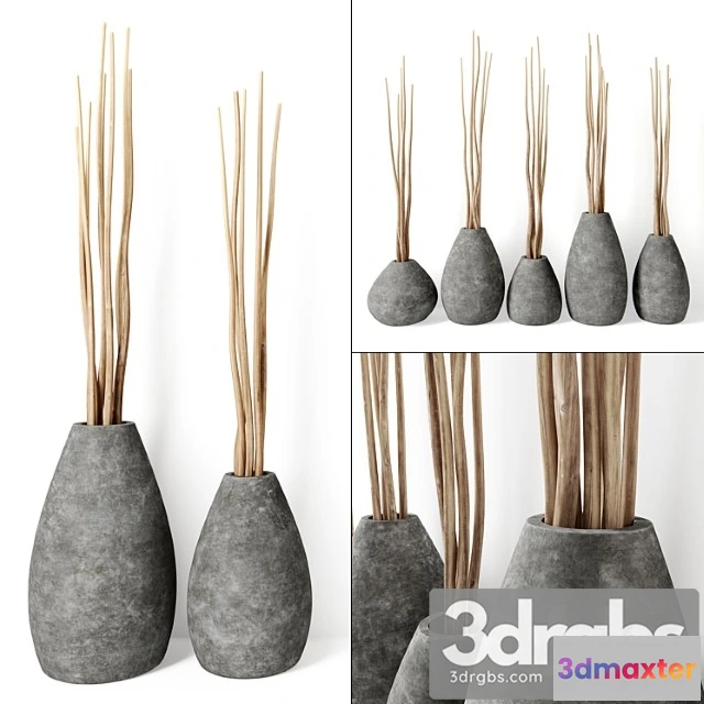 928538 - Decor from branches in concrete vases