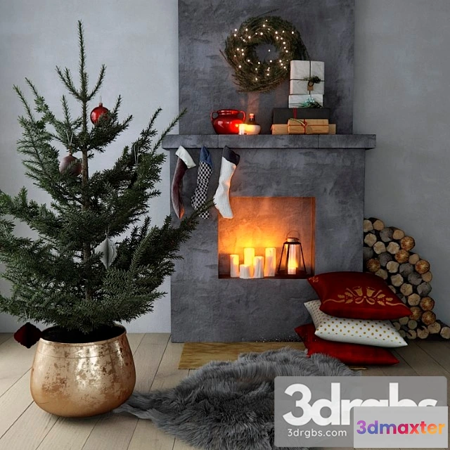929036 - Fireplace with christmas decor