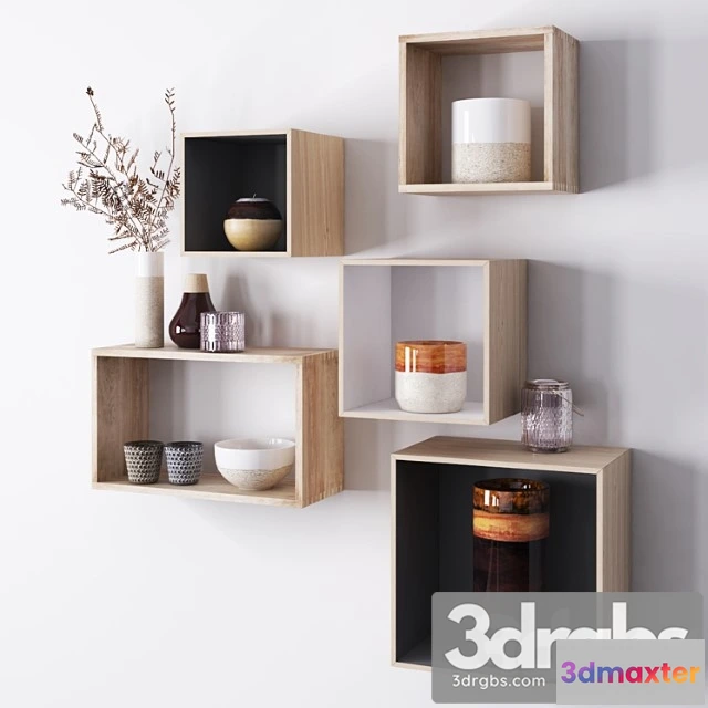 930282 - Wooden shelves with decorative objects