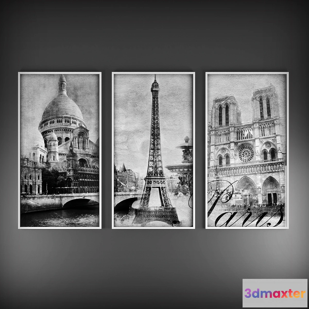 1603064 - decoration - Picture Triptych Paris 02 3D Max