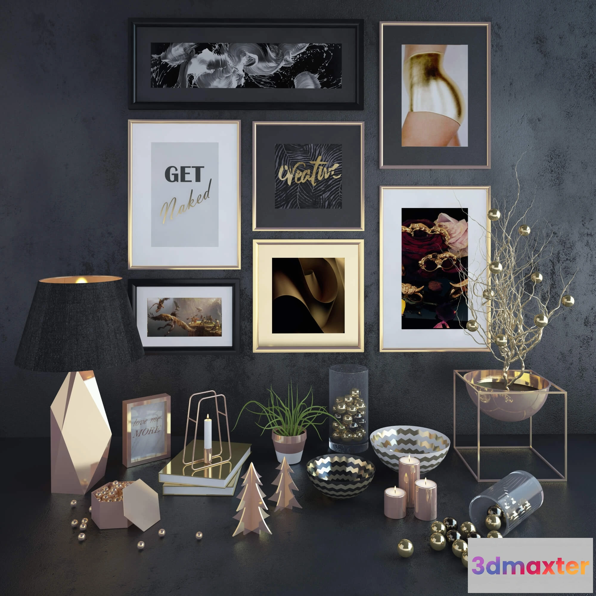 1603374 - decoration - Gold Decorative Set 2 3D Max