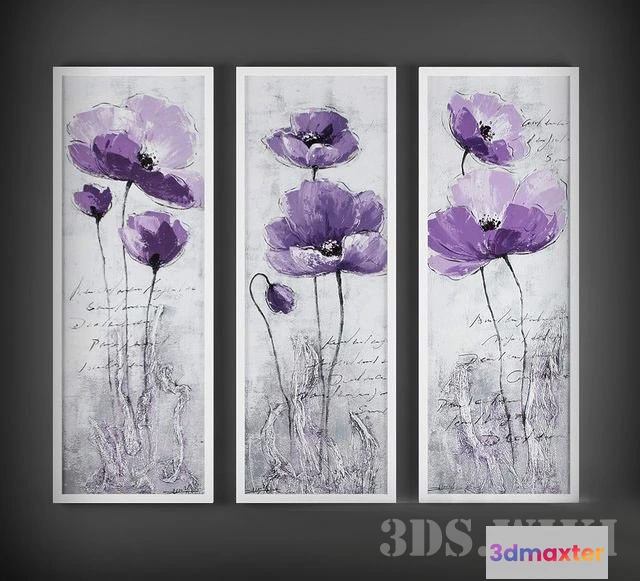 1603400 - decoration - Triptych with lilac poppies 3D Max