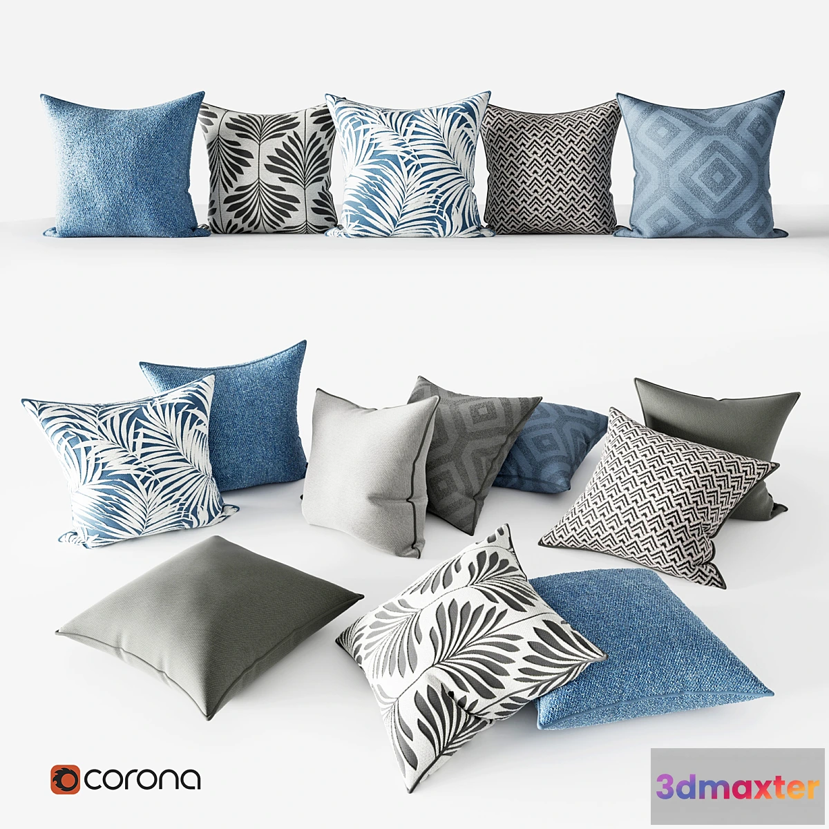 1301570 - Decorative Pillows  Gray and Blue Set 3D Max