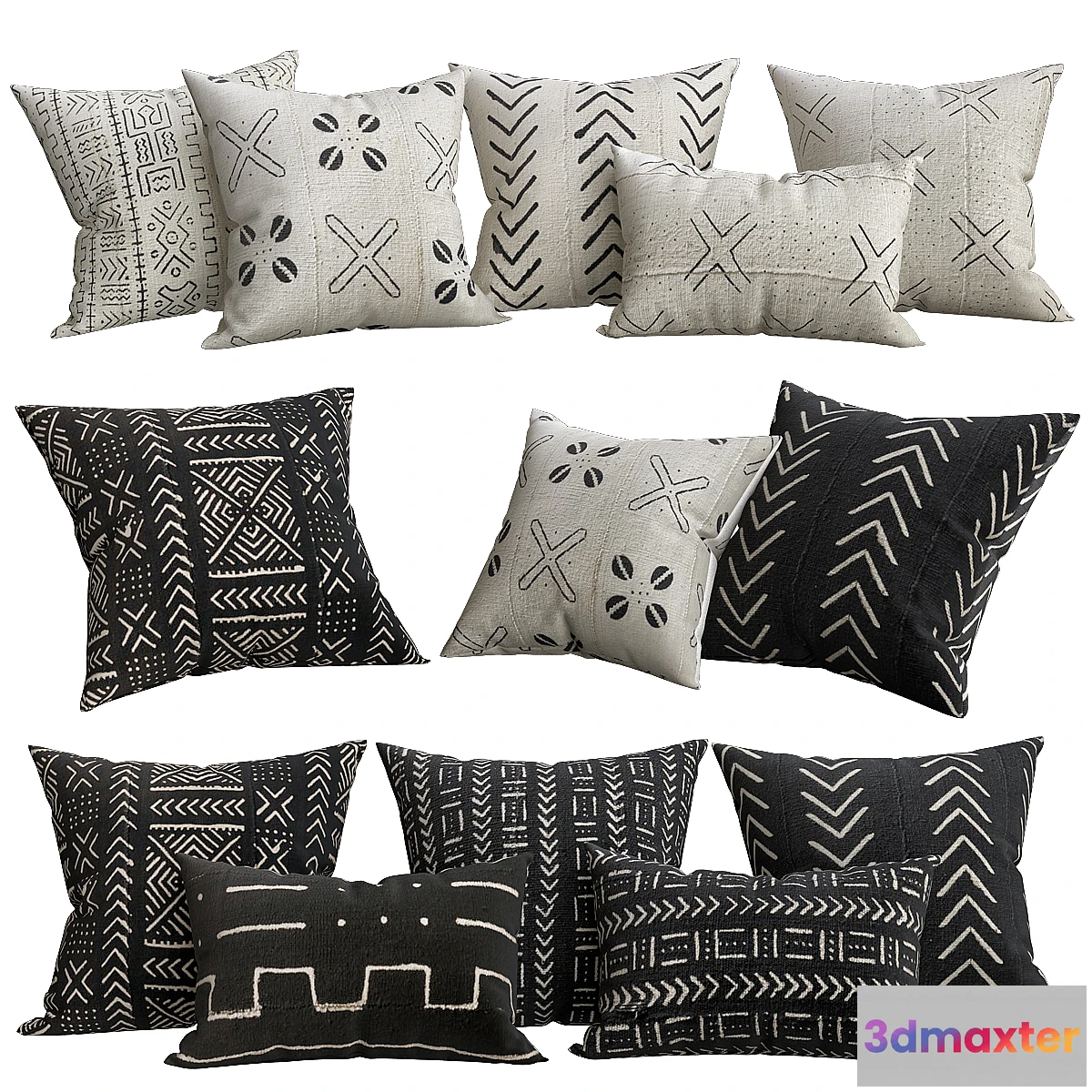 1434968 - Handwoven African Mud Cloth Arrowhead Pillow Cover - Natural 3D Max