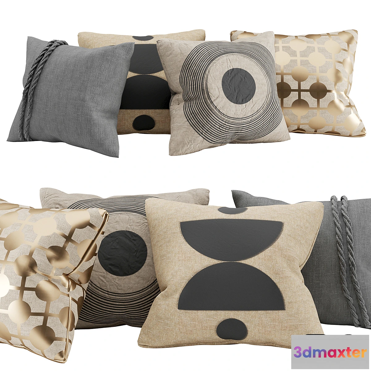 595133 - Pillows with gold black block print and braid