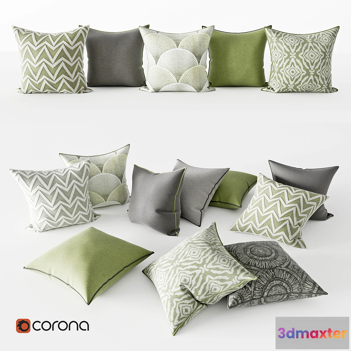 655257 - Decorative Pillows  Gray and Green Set
