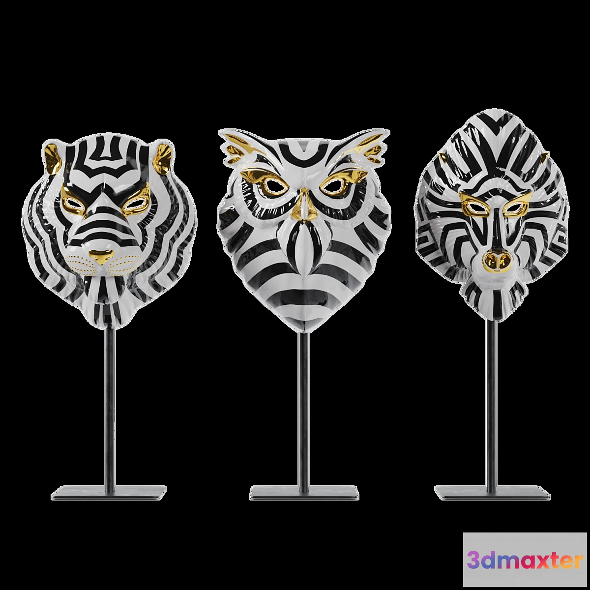 1411116 - LLADRO SET ANIMAL MASK 3D Max