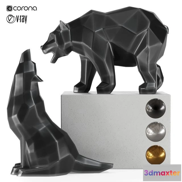 1551433 - Geometric wolf and bear statue 3D Max