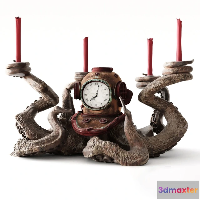 1608530 - decoration - Clock and candlestick Octopus 3D Max