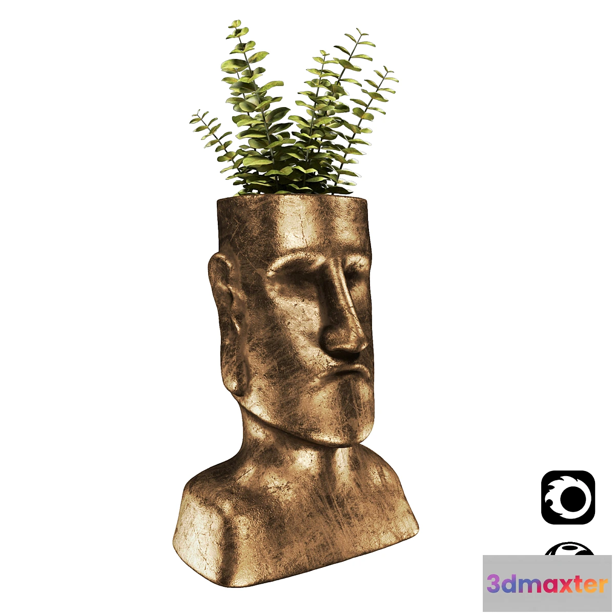 551221 - Easter Island bronze sculpture with plant
