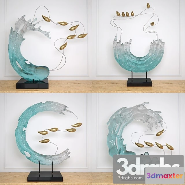 930904 - Abstract resin  with birds glass material